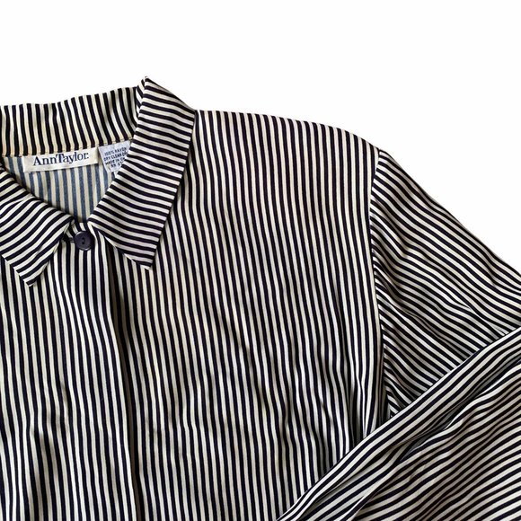 Vintage Ann Taylor Striped Rayon Classic Blouse - Picture 4 of 6